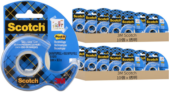 3M Scotch 牆面黏貼用膠帶台 19mm x 16.5m, 透明, 20個