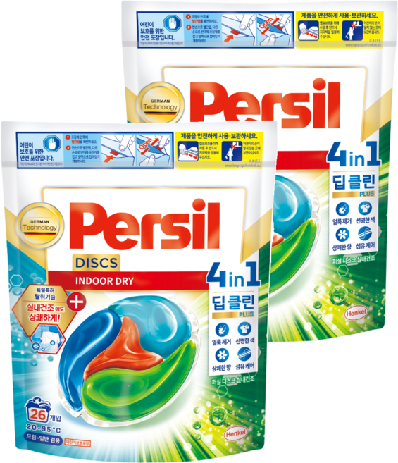 Persil 寶瀅 韓國原裝進口 全效能四合一強力洗衣膠囊 室內烘乾, 26顆, 2袋