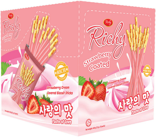 Richy 草莓風味餅乾棒, 400g, 1盒