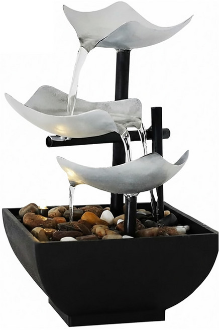 COMET 流水飾品 USB現代簡約居家流水擺件 附贈變壓器 JR001, 水轉銀來 黑色 + 銀色