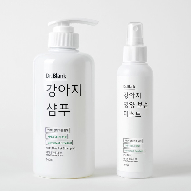 닥터블랭크 반려견 저자극 올인원 샴푸 500ml + 미스트 150ml 세트 베이비파우더향, 1세트