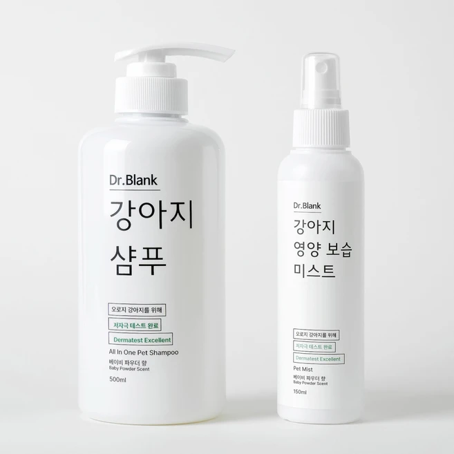 닥터블랭크 반려견 저자극 올인원 샴푸 500ml + 미스트 150ml 세트 베이비파우더향, 1세트 - 쿠팡