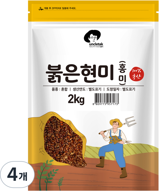 엉클탁 붉은현미, 2kg, 4개