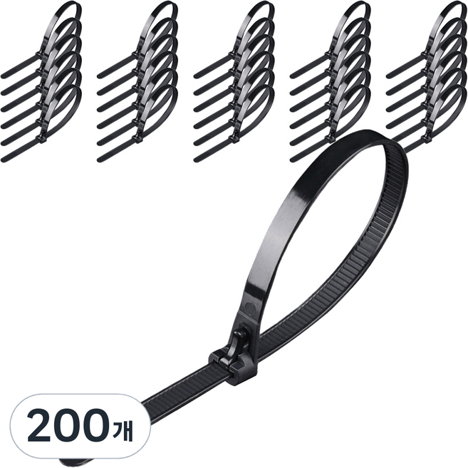 코코로이 재사용 케이블 타이, 블랙, 200개
