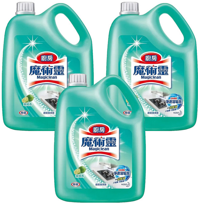 Kao 花王 Magiclean 魔術靈 廚房清潔劑 桶裝 清除污垢 輕鬆便利 除菌效果高, 3.8L, 3桶