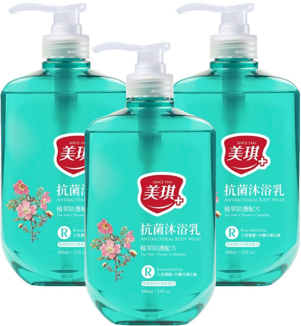 美琪 抗菌沐浴乳 小葉薔薇 植萃防護配方, 680ml, 3瓶