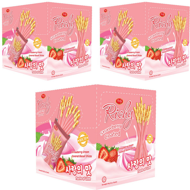 Richy 草莓風味餅乾棒, 400g, 3盒