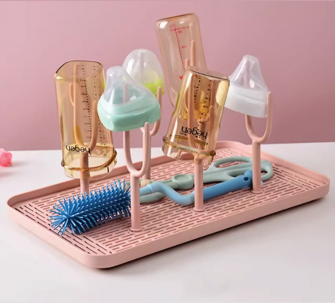 어썸굿즈 다용도 물병 젖병 물빠짐 건조 트레이 대형, 핑크, 1개, 1단