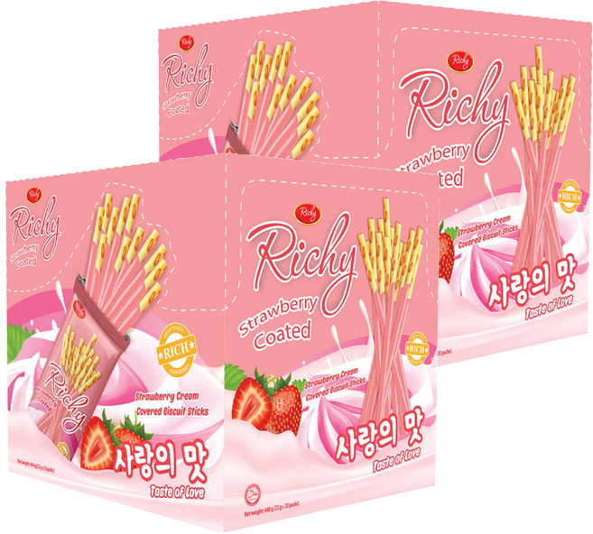 Richy 草莓風味餅乾棒, 400g, 2盒