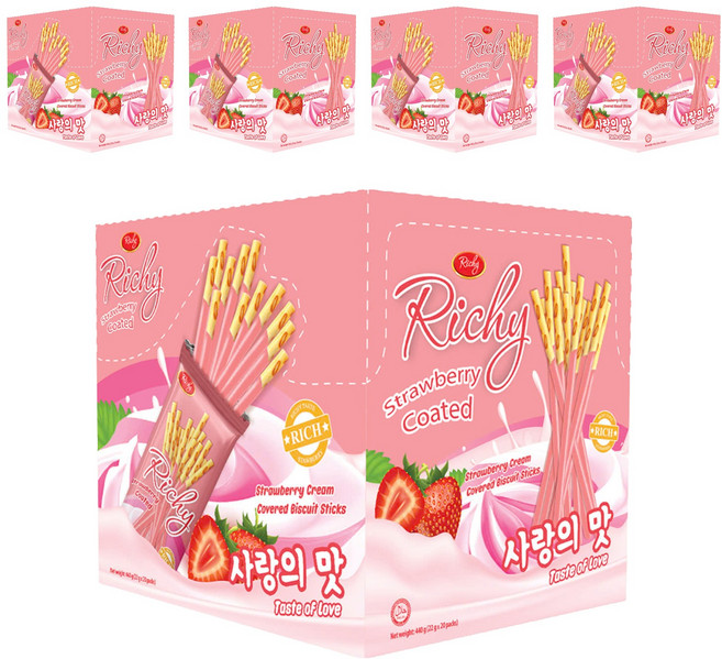 Richy 草莓風味餅乾棒, 400g, 5盒