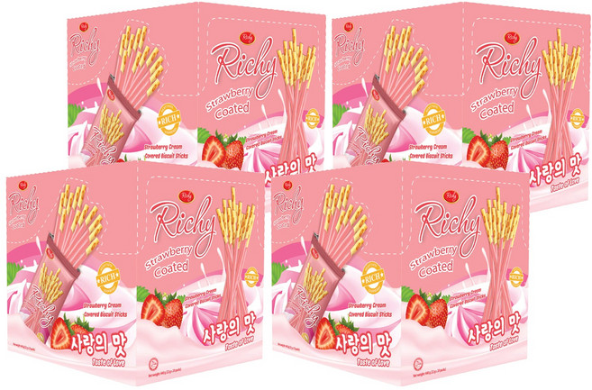 Richy 草莓風味餅乾棒, 400g, 4盒