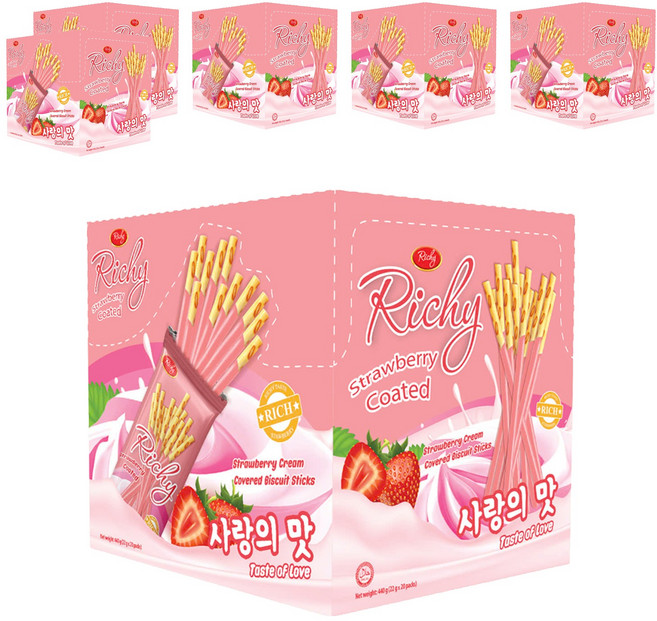 Richy 草莓風味餅乾棒, 400g, 6盒