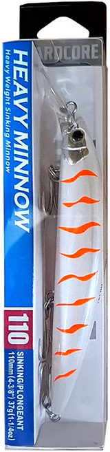 DUEL HARDCORE HEAVY MINNOW S 米諾 路亞假餌 110mm, 白色 + 橘色, 37g, 1個