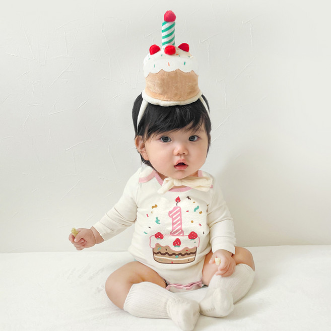 韓國 ikii 嬰幼兒週歲紀念生日慶祝禮物 連身衣 + 蛋糕帽套組 長袖 禮物包裝 + 購物袋