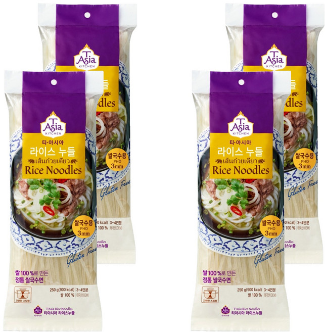 티아시아키친 라이스누들 쌀국수용 3mm, 250g, 4개