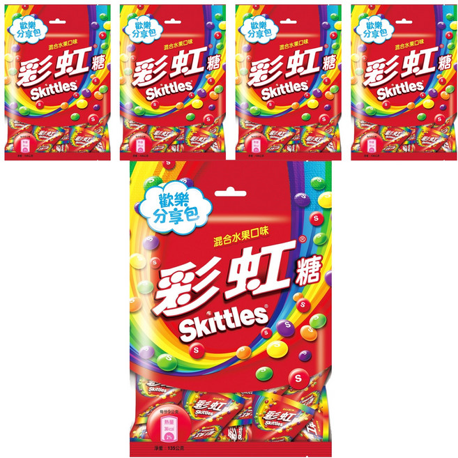 Skittles 彩虹糖 混合水果口味, 135g, 5袋
