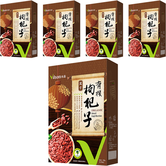Vilson 米森 有機枸杞子, 135g, 5盒