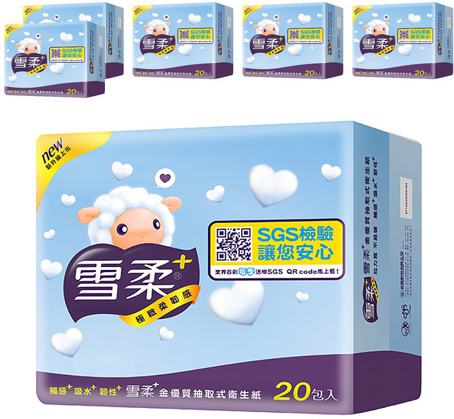 雪柔 抽取式衛生紙, 20包, 6袋