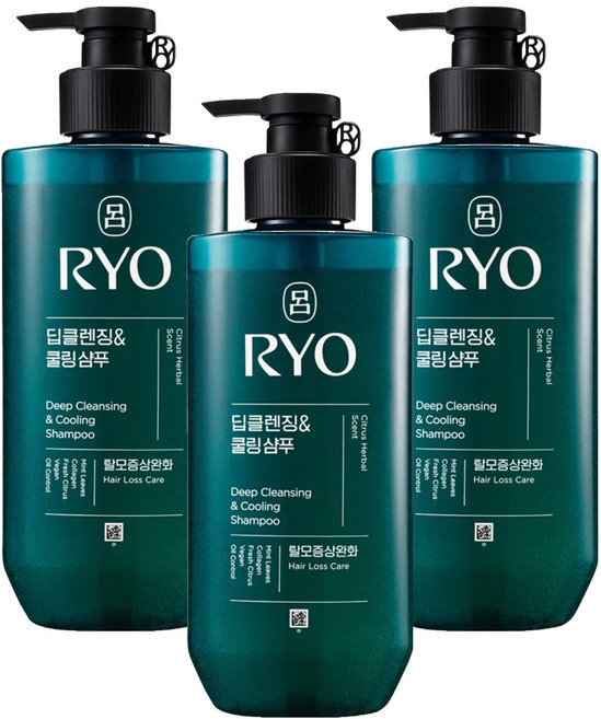 RYO 呂 深層清潔涼感洗髮精, 480ml, 3瓶