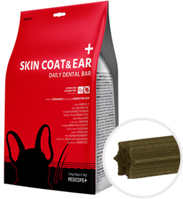 메디코펫 스킨 코트 & 이어 데일리 강아지 덴탈 바, 가수분해연어, 224g, 1개
