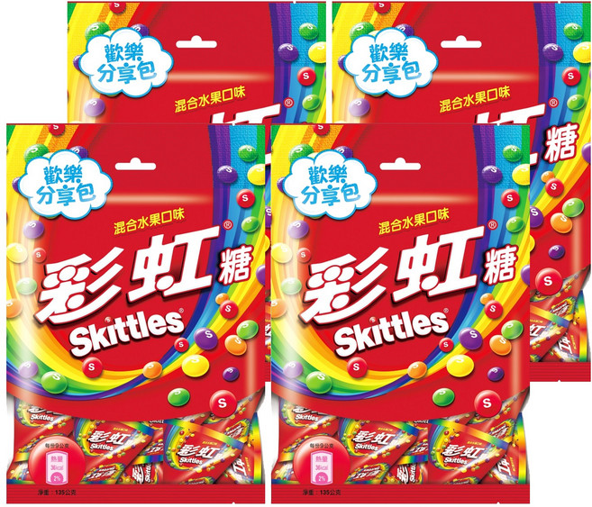 Skittles 彩虹糖 混合水果口味, 135g, 4袋