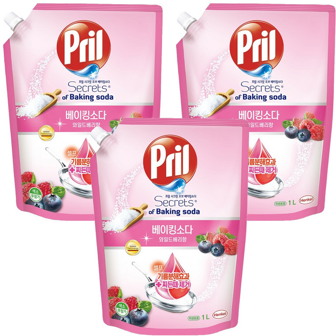 프릴 시크릿오브 베이킹소다 주방세제 와일드베리 향, 1L, 3개