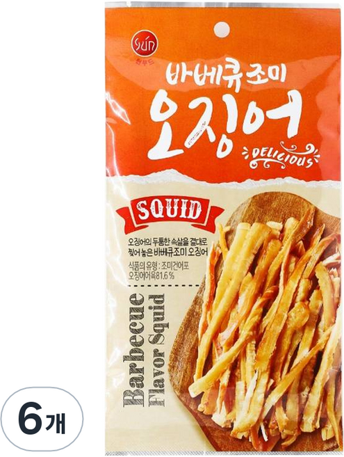 썬푸드 바베큐 조미 오징어, 30g, 6개
