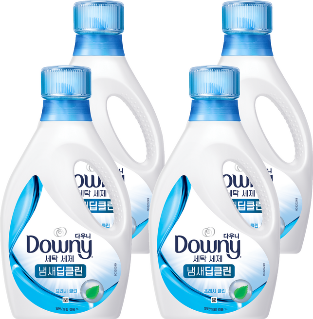 다우니 프리미엄 상쾌한향 액체형 세제 냄새딥클린 블루 본품, 1L, 4개