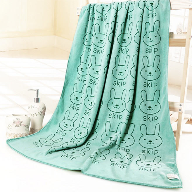 큐티래빗 대형 극세사 비치타월 140 x 70 cm, 그린, 1개