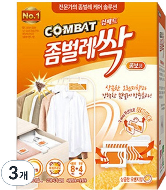 컴배트 프리미엄 좀벌레싹 천연오렌지향 서랍용 8p + 옷장용 4p, 3개