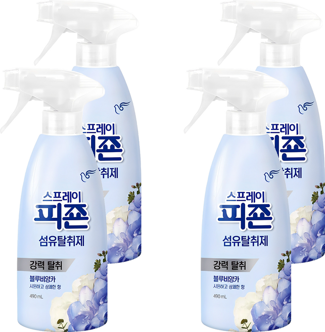 피죤 스프레이 섬유탈취제 블루비앙카 본품, 490ml, 4개