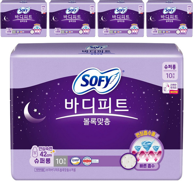 바디피트 쏘피 볼록맞춤 생리대날개형, 슈퍼롱, 10개입, 5개