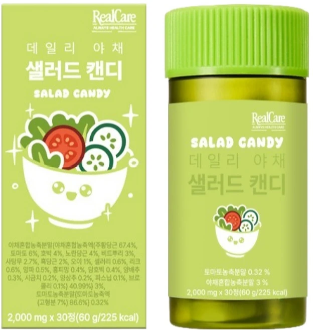리얼케어 데일리 야채 샐러드 캔디, 1개, 30정 - 쿠팡