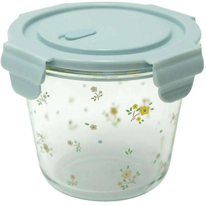 MYUMYUMYU 沐慕家居 高硼抗爆玻璃保鮮盒 藍色碎花 500ml, 容器 + 蓋子, 1個