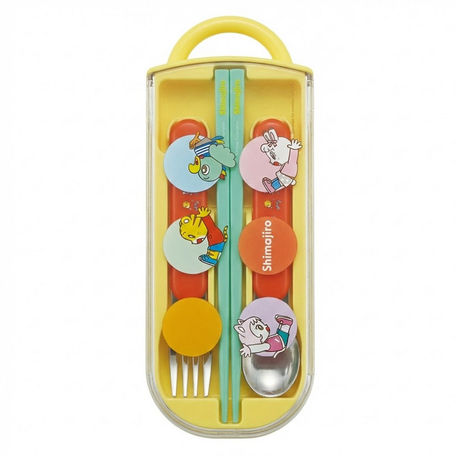 Skater AG抗菌三合一餐具組, 筷子 + 叉子 + 湯匙 + 筷盒, 巧虎 夥伴集合款 多色, 1組