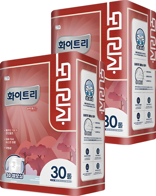 모나리자 화이트리 블랑 플러스 천연펄프 3겹 고급롤화장지, 30m, 30롤, 2개