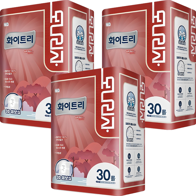 모나리자 화이트리 블랑 플러스 천연펄프 3겹 고급롤화장지, 30m, 30롤, 3개