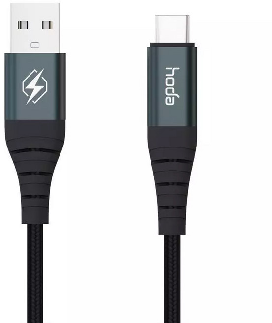 HODA 好貼 USB-C 編織數據線3A W3, 1.2m, 黑色, 1條