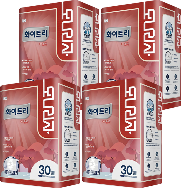 모나리자 화이트리 블랑 플러스 천연펄프 3겹 고급롤화장지, 30m, 30롤, 4개