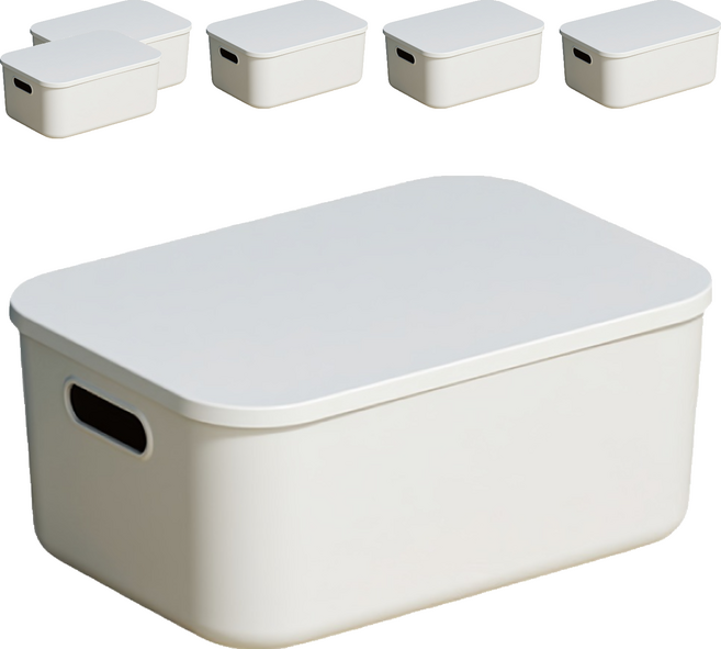 小麥購物 撞色帶蓋收納盒 C317 中款 560g, 白色, 6個