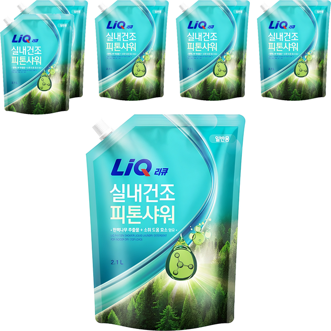 리큐 실내건조 피톤샤워 허브향 액체세제 일반용 리필, 2.1L, 6개