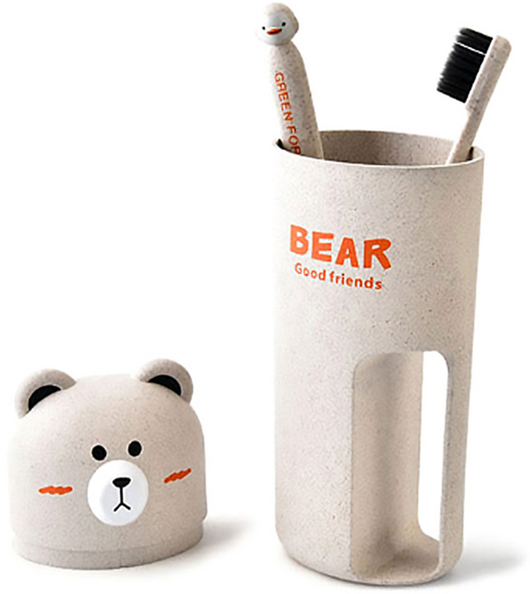 알럽홈 칫솔 베어컵 세트, 베이지, 1세트