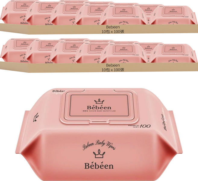 Bebeen 掀蓋式兒童適用濕紙巾, 100張, 20包