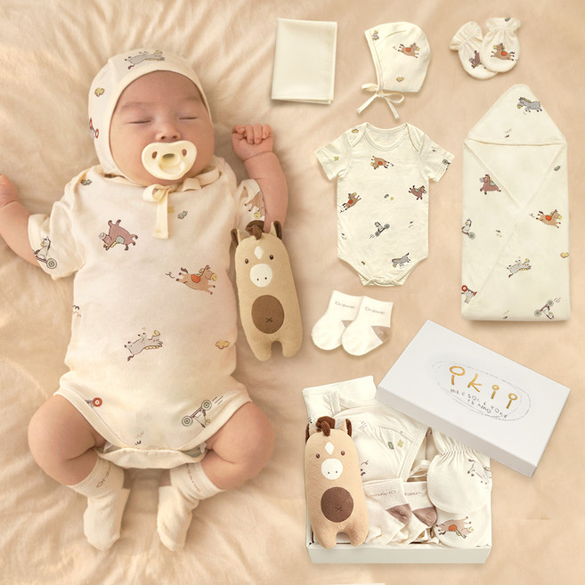 ikii 오가닉 반소매 바디수트 출산 선물 7종 세트 + 쇼핑백