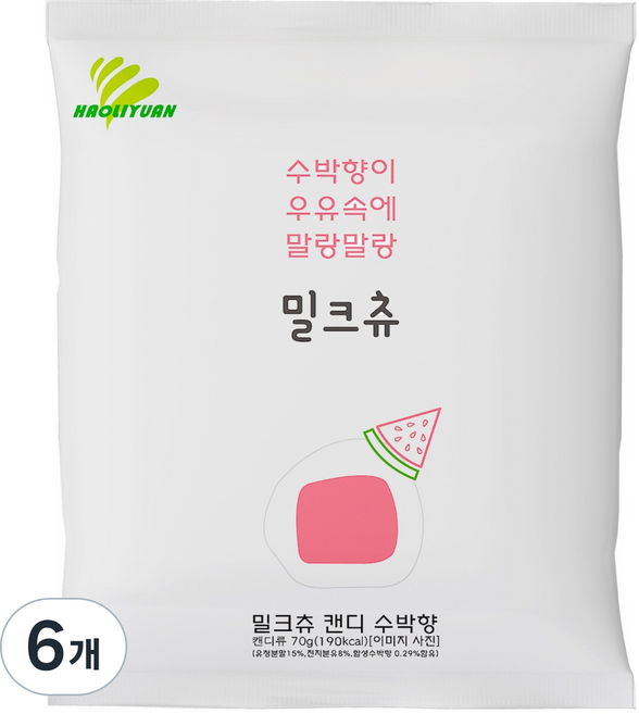 하오리위안 밀크츄 캔디 수박맛, 70g, 6개