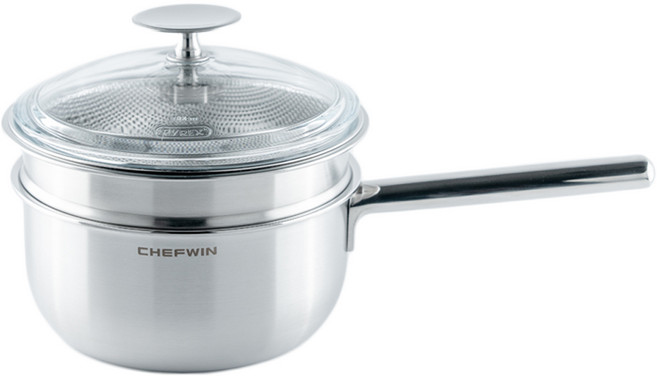 쉐프윈 인덕션 316 통5중 올인원 스마트쿠커 이유식냄비 + 유리 뚜껑 세트, 18cm, 혼합색상, 1개