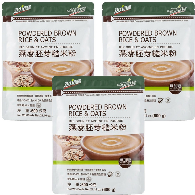 健康時代 燕麥胚芽糙米粉 無糖, 600g, 1入, 3包