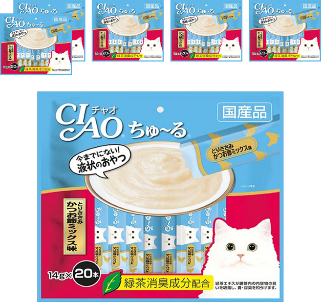 INABA CIAO 啾嚕 肉泥, 鰹魚 + 柴魚, 280g, 6袋