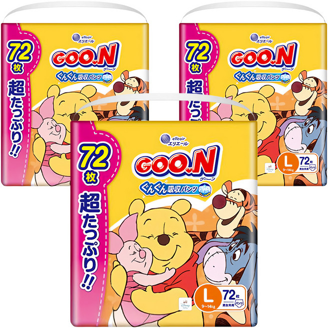GOO.N 大王 日本境內版 瞬吸貼合紙尿褲/尿布 9~14kg, L, 216片