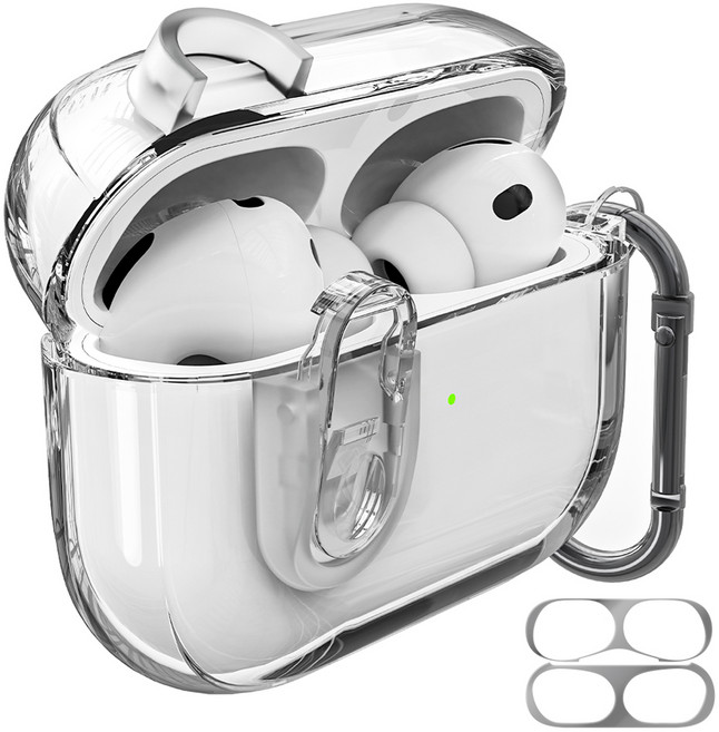 아이몰 변색방지 분실방지 에어팟 도어락 TPU 케이스 + 카라비너 세트, 에어팟 프로 3, 투명, 1세트